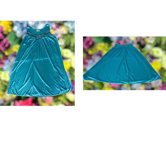 Lati Fashion Intimates Collection Nightgown Medium? Blue Sleeveless Embr… - Picture 5 of 12